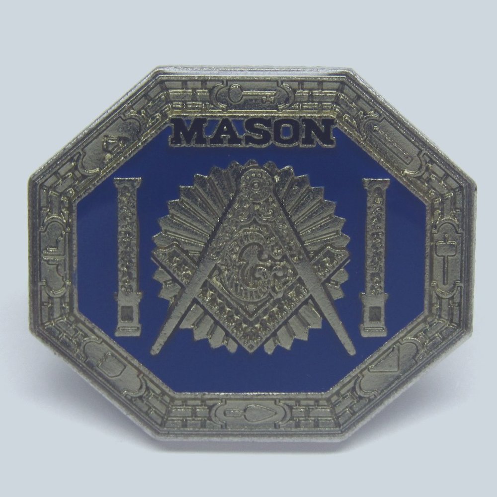 Freemason Masonic Large Lapel Pin Compass Octagon Gold Men Jewelry
